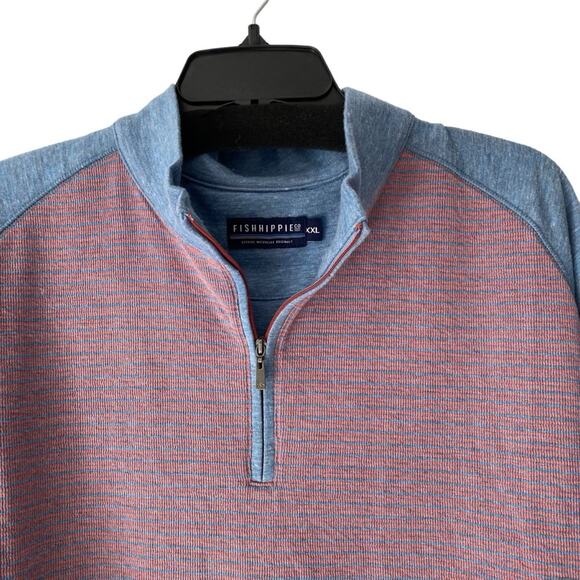 Fish Hippie 1/4 Quarter Zip Pullover Shirt Blue Pink Stripe Mens size XXL - Picture 2 of 8